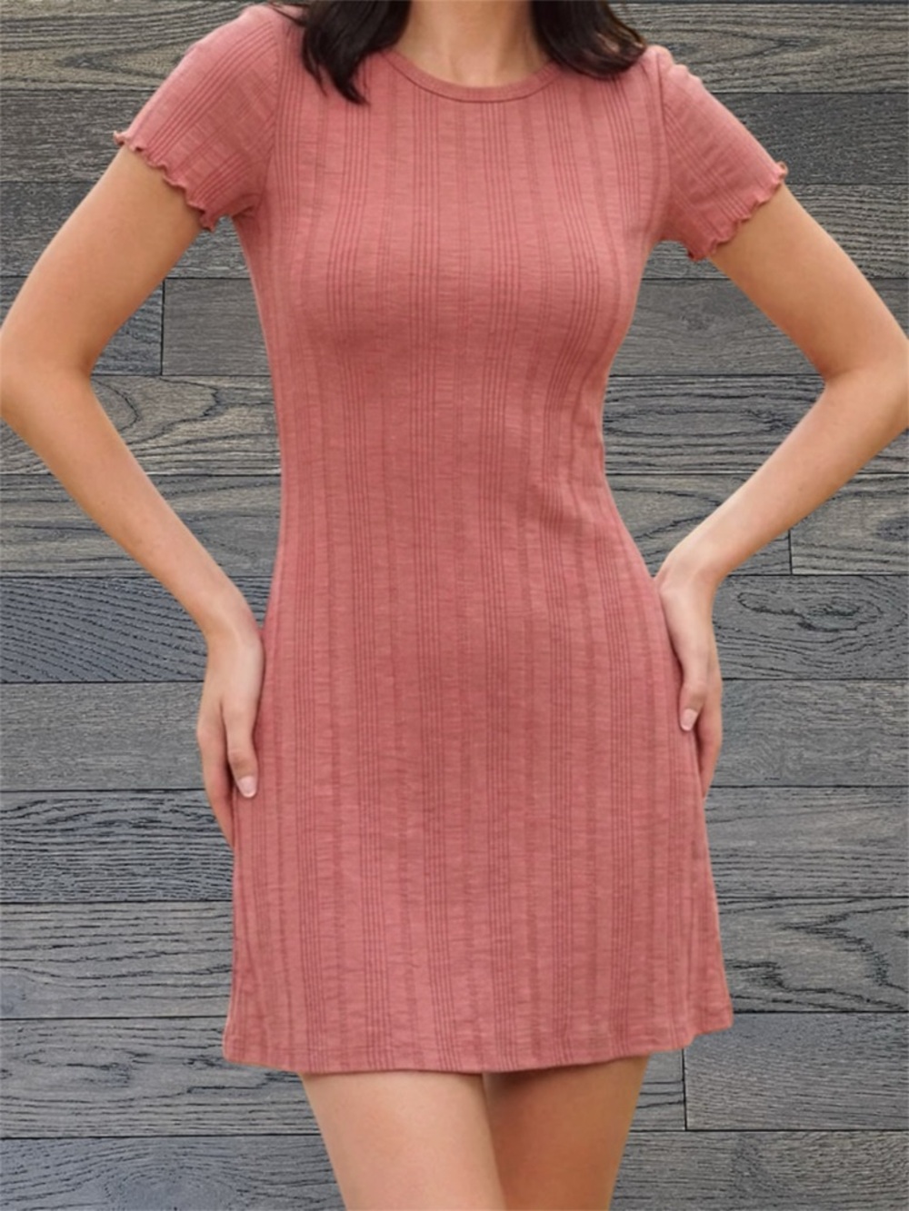 American Eagle Rust Orange Ribbed Mini Dress M Ruffle Sleeve T Shirt Swing Dress